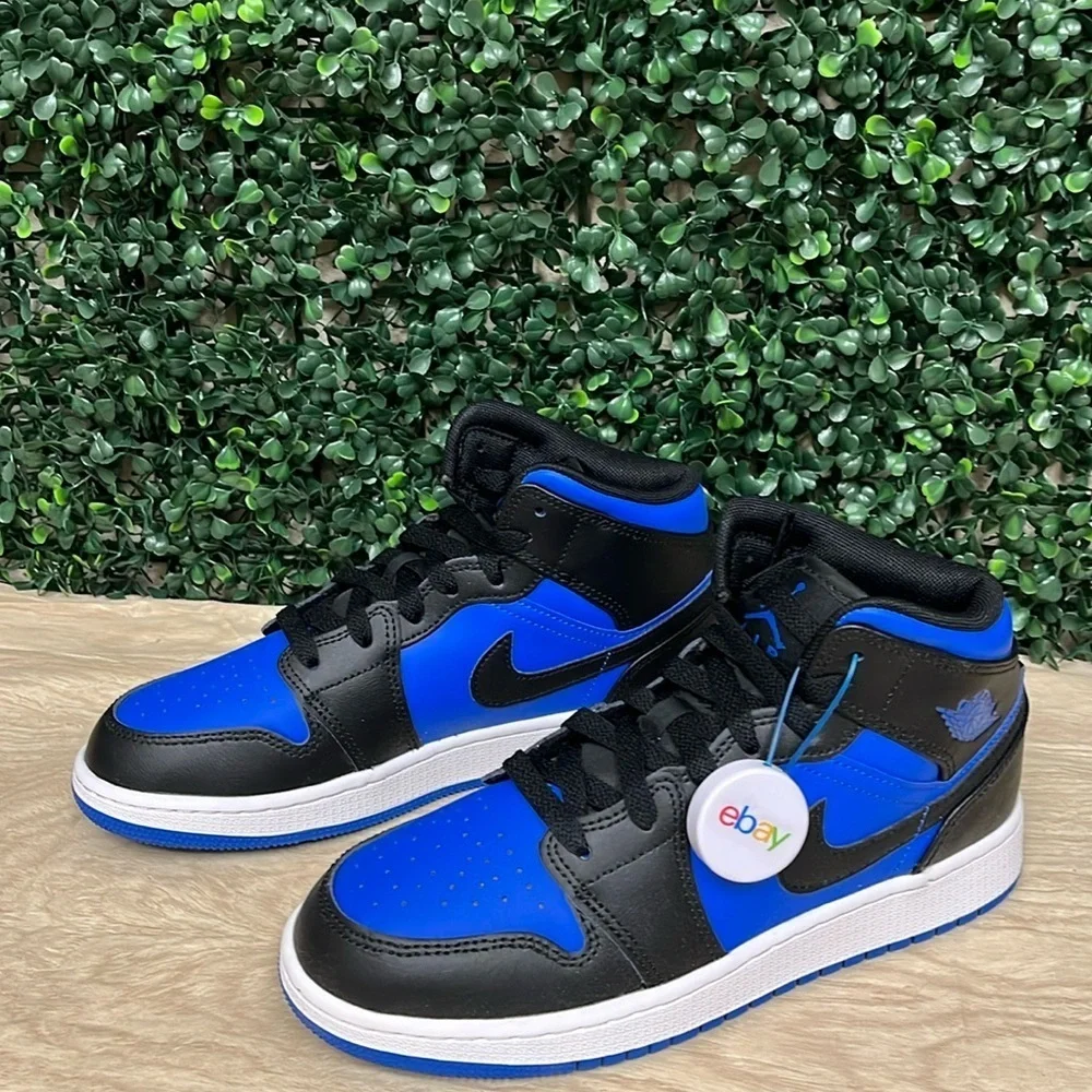 NIKE AIR JORDAN 1 MID SNEAKER BLACK/ROYAL BLUE - 5Y
